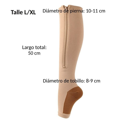 Media de compresión con zipper